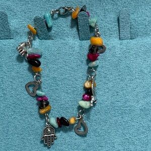 Handmade Colorful Beaded Charm Bracelet with Natural Crystals